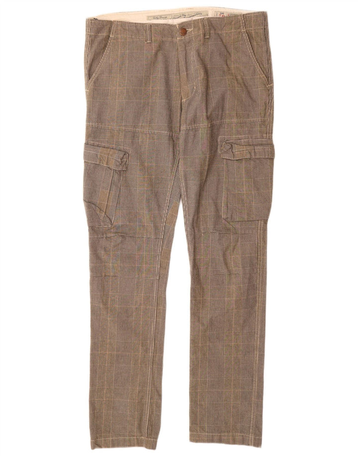 Calça cargo slim masculina GRAND & HILLS IT 50 grande W34 L33 cinza xadrez
