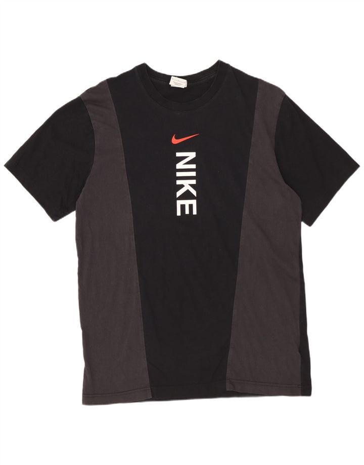 Camiseta gráfica masculina NIKE Top médio preto colorblock algodão