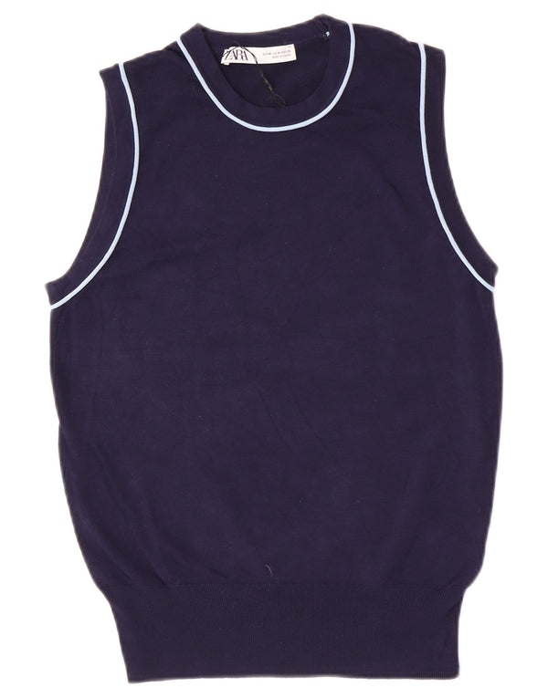 Zara Womens Vest Tank Top UK 12 Médio Azul Marinho Viscose