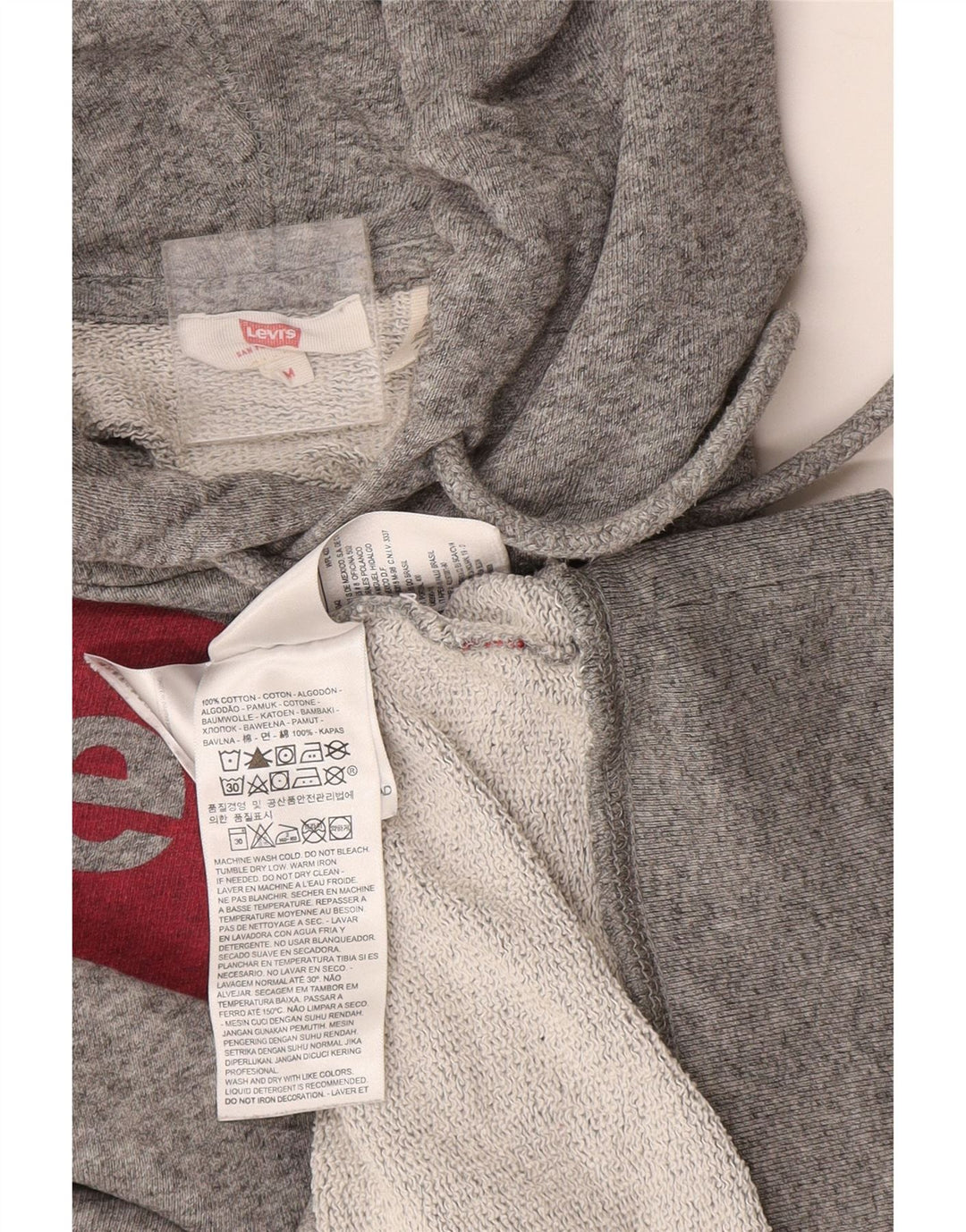 Suéter com capuz gráfico masculino Levi's algodão manchado cinza médio