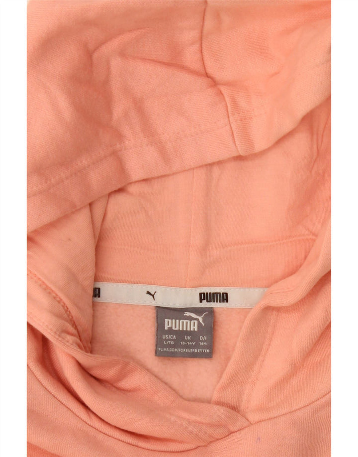 PUMA Girls Oversized Crop Graphic Hoodie Jumper 13-14 Years Pink Cotton Vintage Puma and Second-Hand Puma from Messina Hembry 