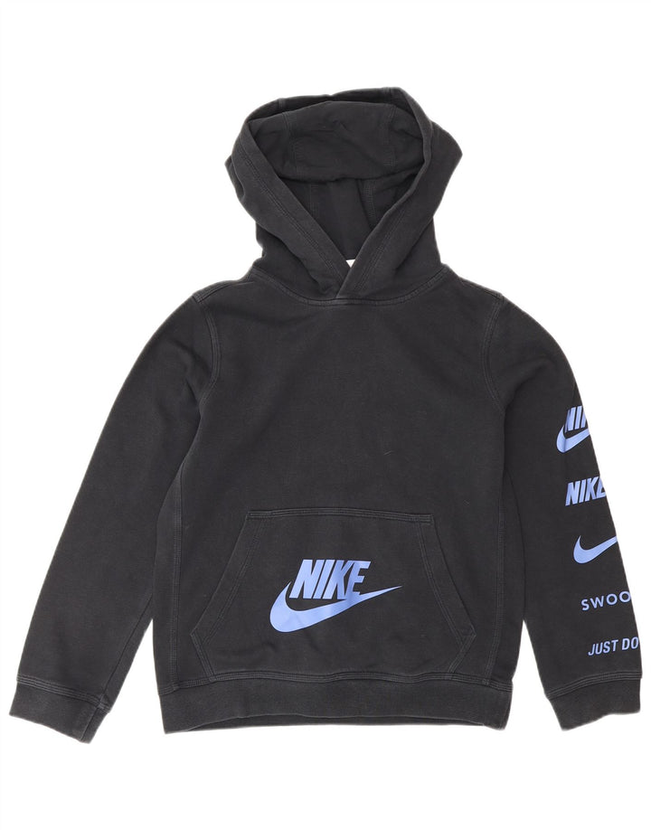 Jumper com capuz gráfico Nike Boys 10-11 anos médio preto algodão