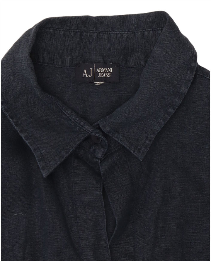 Camisa feminina de manga curta Armani UK 10 pequena azul marinho