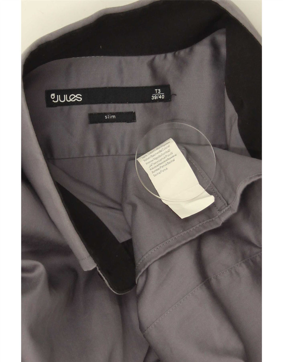Camisa masculina Jules Slim Fit tamanho 39/40 algodão cinza médio
