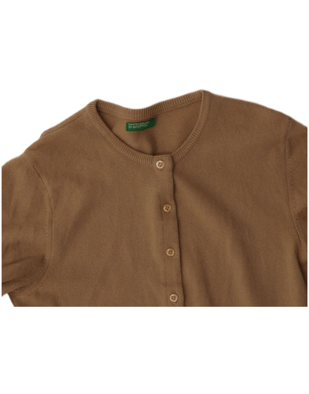 Suéter cardigã feminino BENETTON Reino Unido 10 lã virgem pequena bege