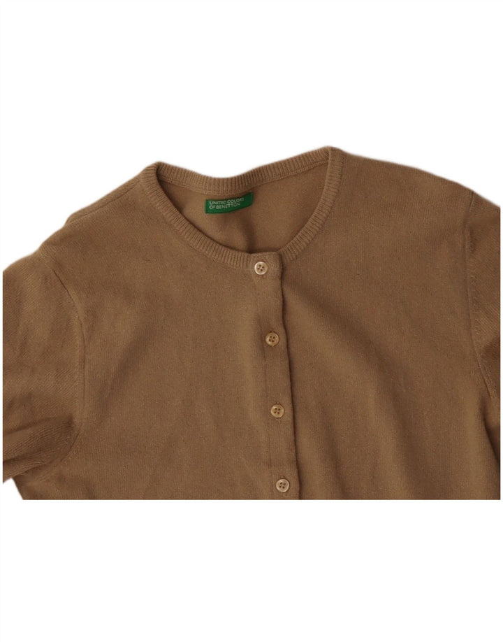 Suéter cardigã feminino BENETTON Reino Unido 10 lã virgem pequena bege