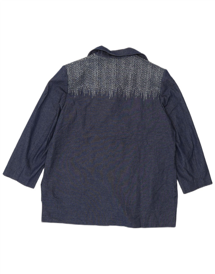 Jaqueta blazer feminina Ungaro manga 3/4 e 4 botões Reino Unido 16 grande azul marinho