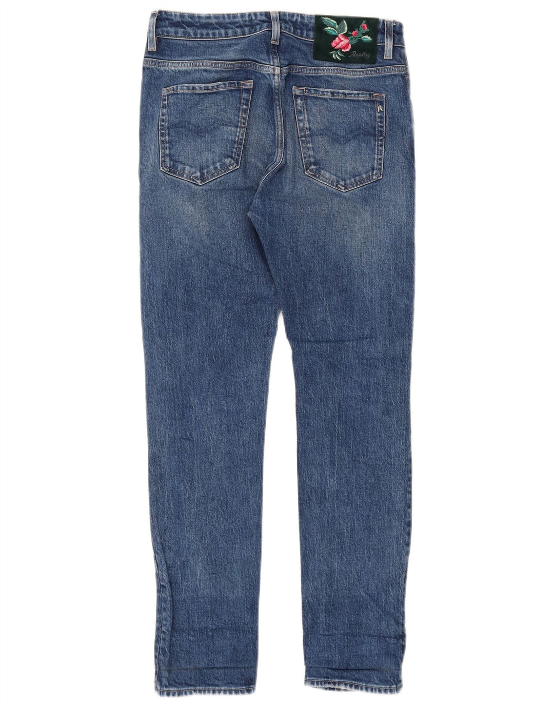REPLAY Jeans feminino slim desgastado W28 L30 algodão azul