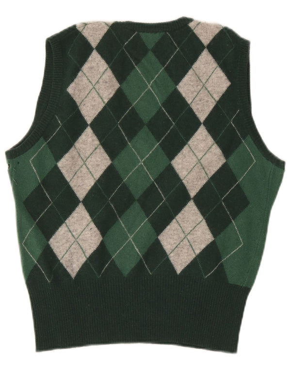 Benetton Womens Crop Vest Tank Top UK 12 Medium Green Argyle/Diamond