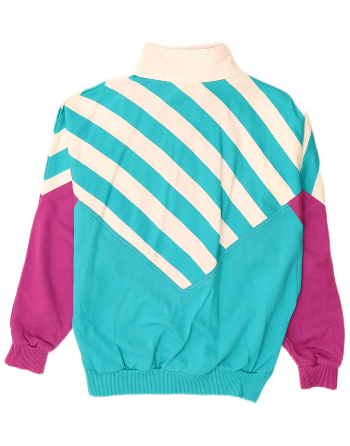 Suéter gráfico feminino vintage UK 12 bloco colorido azul médio