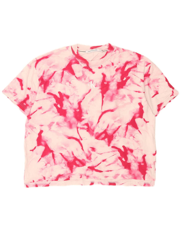 Camiseta feminina Calvin Klein Jeans com estampa gráfica UK 14 médio rosa tie-dye
