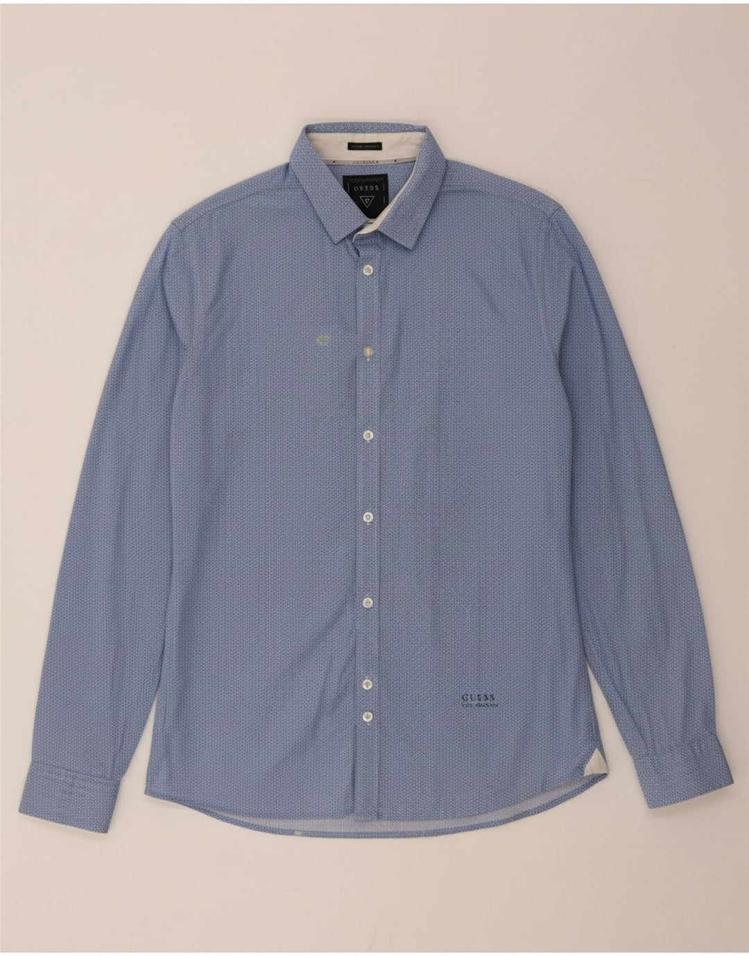 Camisa masculina GUESS UK 40 algodão geométrico azul médio