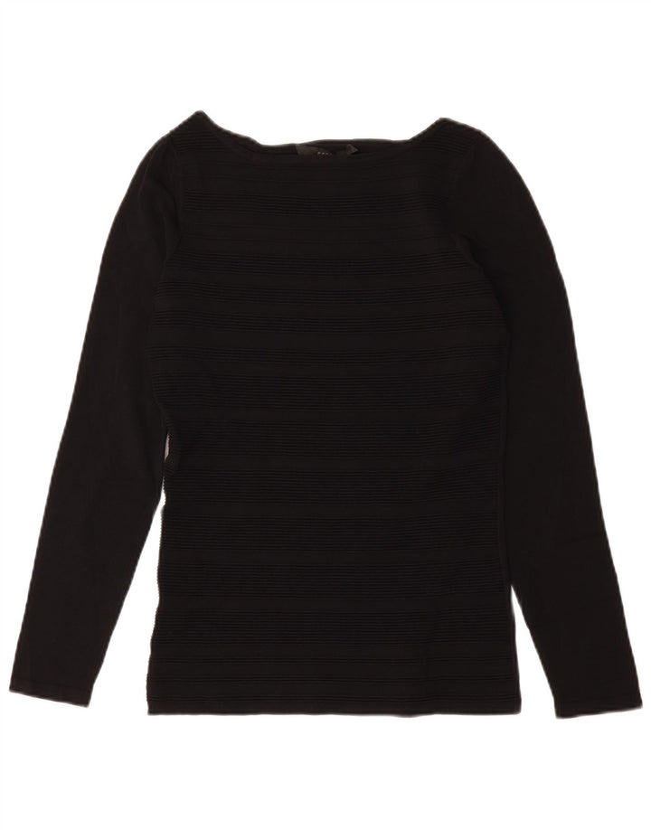 Top feminino Coast manga comprida UK 10 viscose listrada preta pequena
