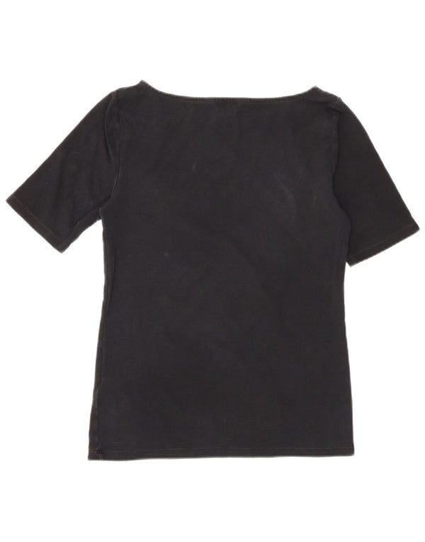 Camiseta feminina Ralph Lauren Top UK 10 pequeno algodão preto