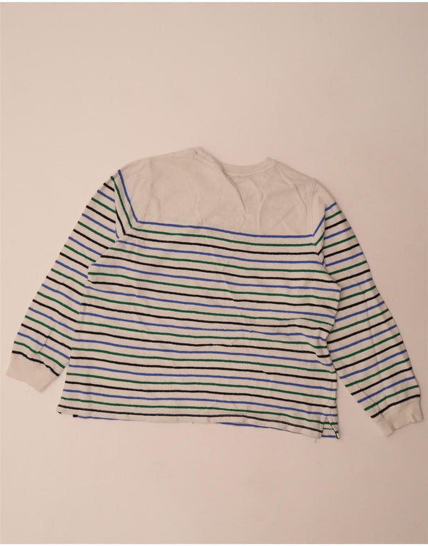 Top feminino Marks & Spencer manga comprida UK 18 XL algodão listrado branco