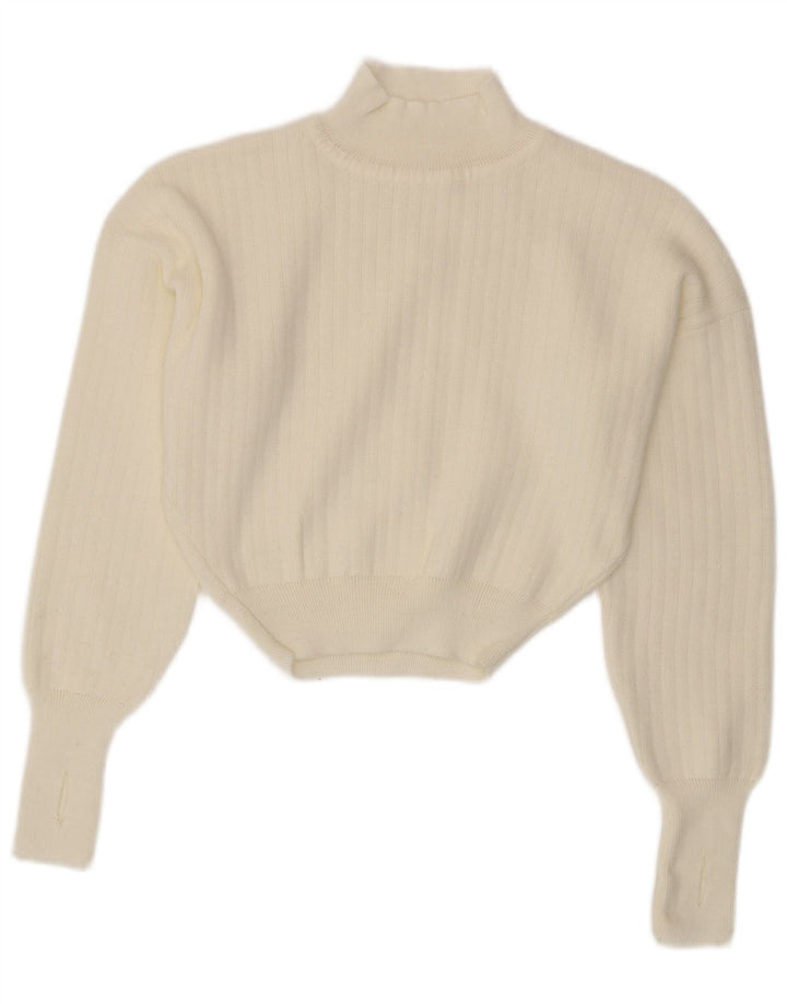 Suéter feminino vintage com gola tartaruga e gola alta Reino Unido 14 médio branco