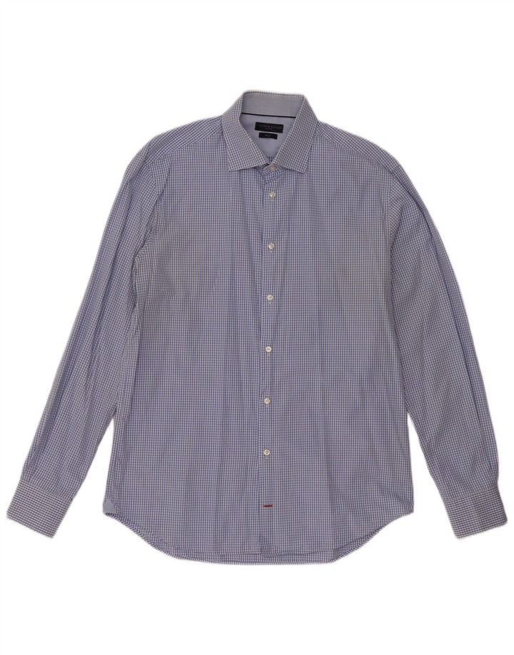 Camisa masculina Tommy Hilfiger sob medida ajustada tamanho 41 16 grande azul guingão