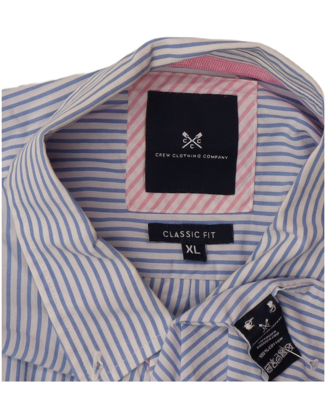 Crew Clothing Camisa masculina clássica de ajuste XL algodão listrado azul