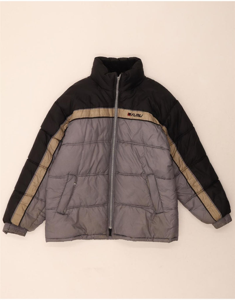 FUBU Mens Padded Jacket UK 38 Medium Grey Colourblock Nylon Vintage Fubu and Second-Hand Fubu from Messina Hembry 
