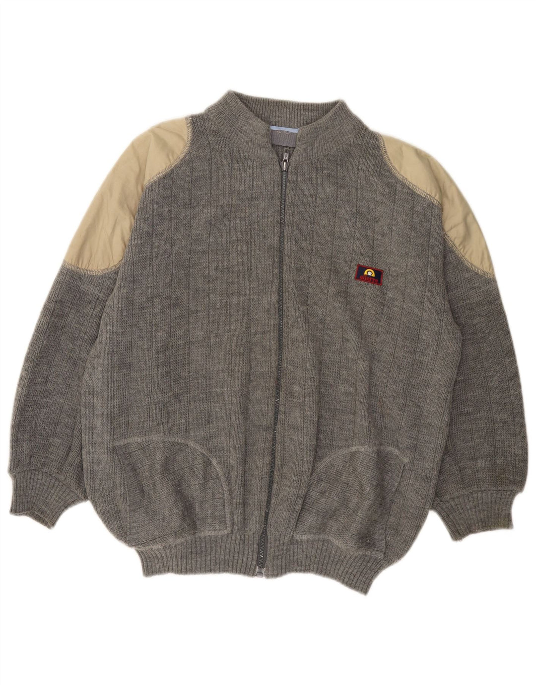 Suéter cardigã feminino VINTAGE UK 18 XL cinza colorblock