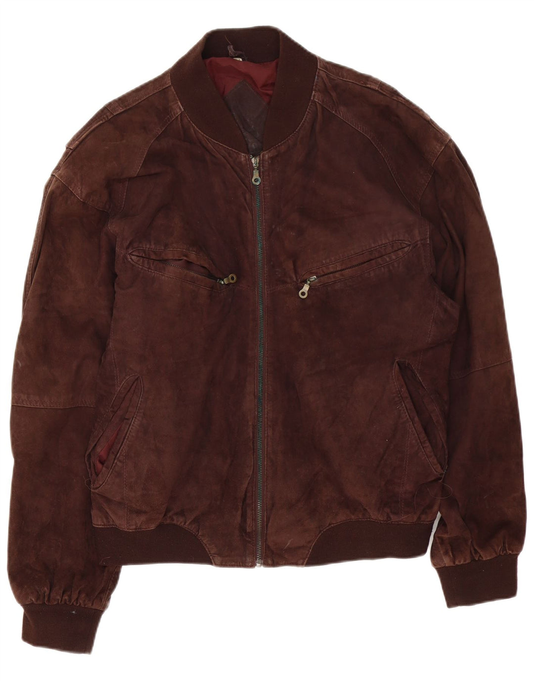 Jaqueta bomber masculina vintage de camurça Reino Unido 42 XL couro marrom