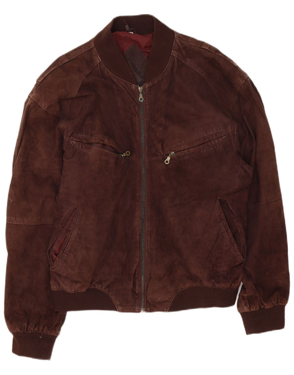 Jaqueta bomber masculina vintage de camurça Reino Unido 42 XL couro marrom