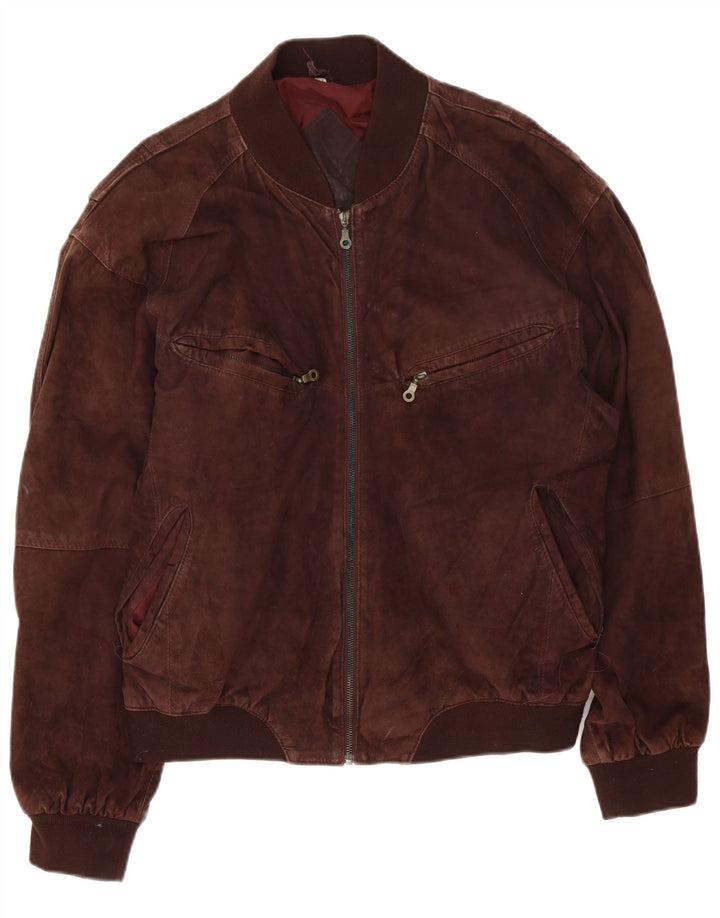 Jaqueta bomber masculina vintage de camurça Reino Unido 42 XL couro marrom