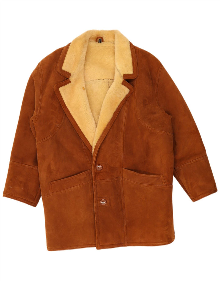 Jaqueta masculina vintage de shearling UK 40 grande marrom shearling
