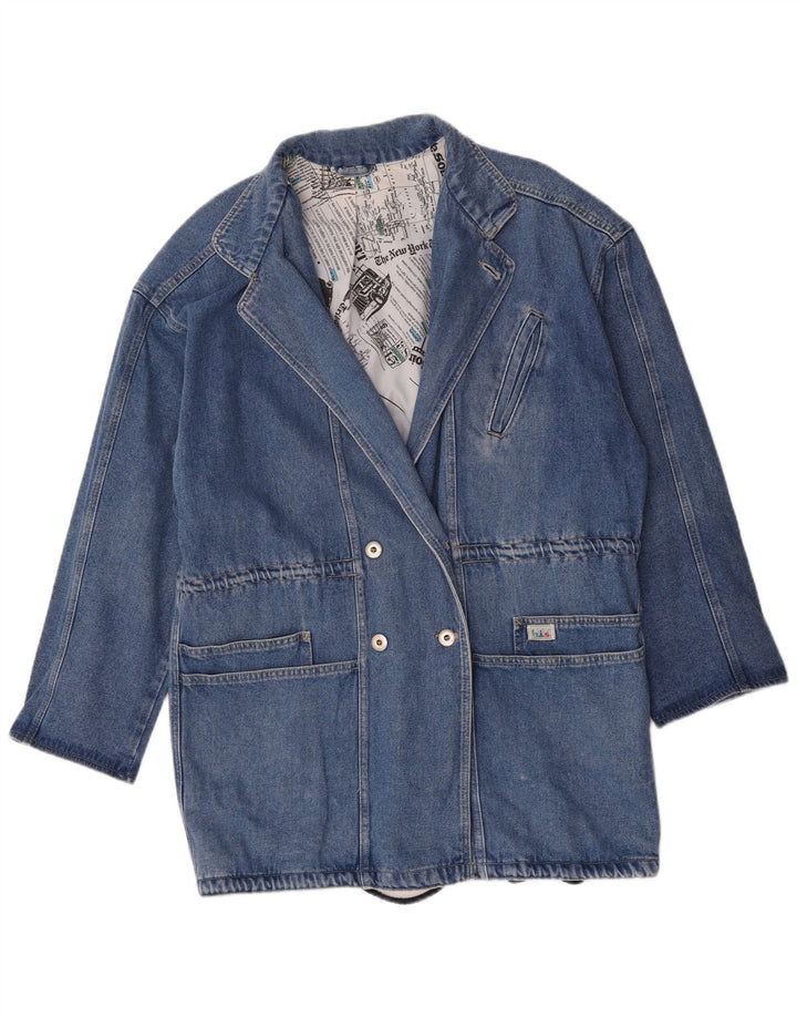 Jaqueta blazer feminina vintage longline com peito duplo Reino Unido 16 grande azul