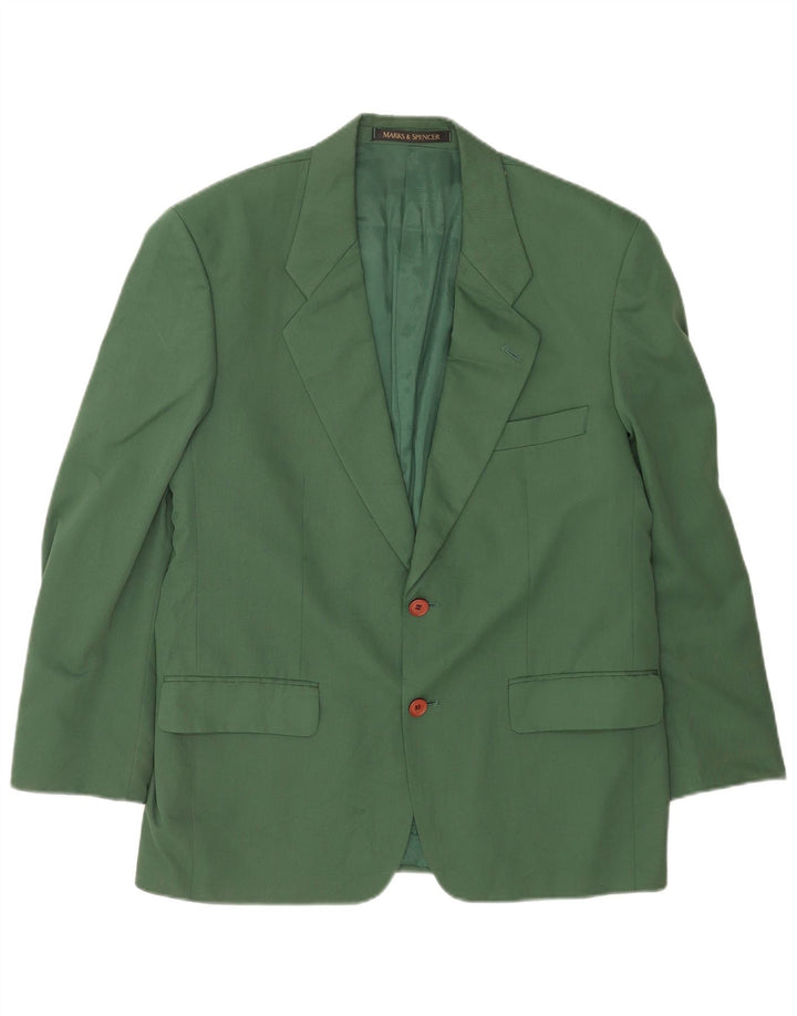 Jaqueta blazer masculina de 2 botões Marks & Spencer Reino Unido 40 poliéster verde médio