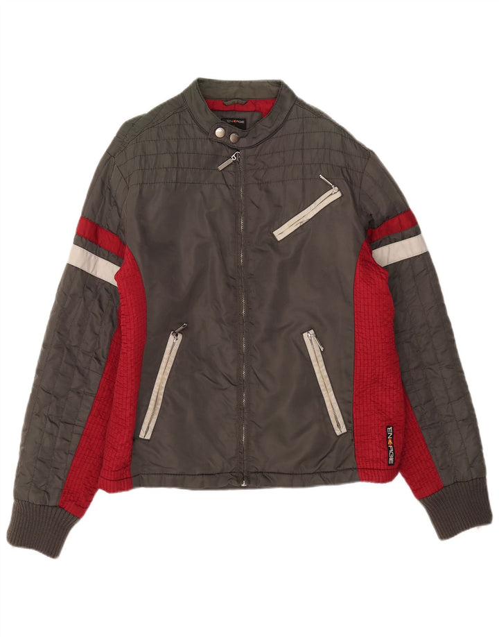 Jaqueta bomber masculina Energie UK 40 grande bloco colorido cinza