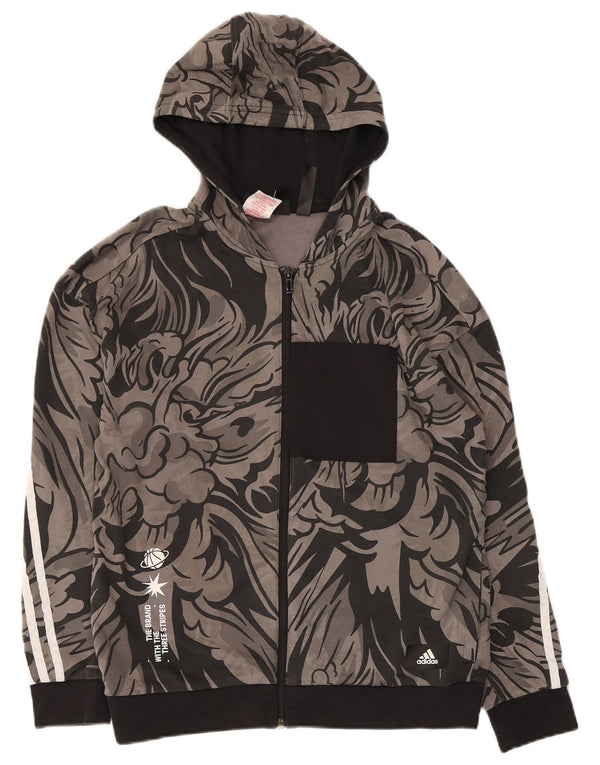 Suéter Adidas Menino com capuz e zíper com três listras 13-14 anos cinza