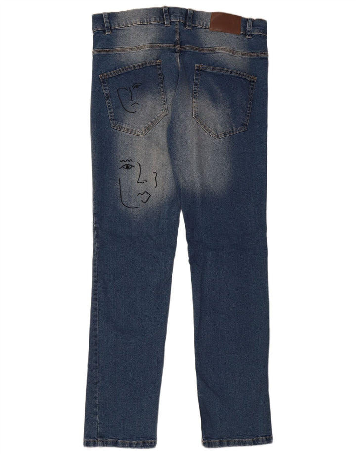 FRENCH CONNECTION Jeans feminino gráfico slim W32 L32 algodão azul