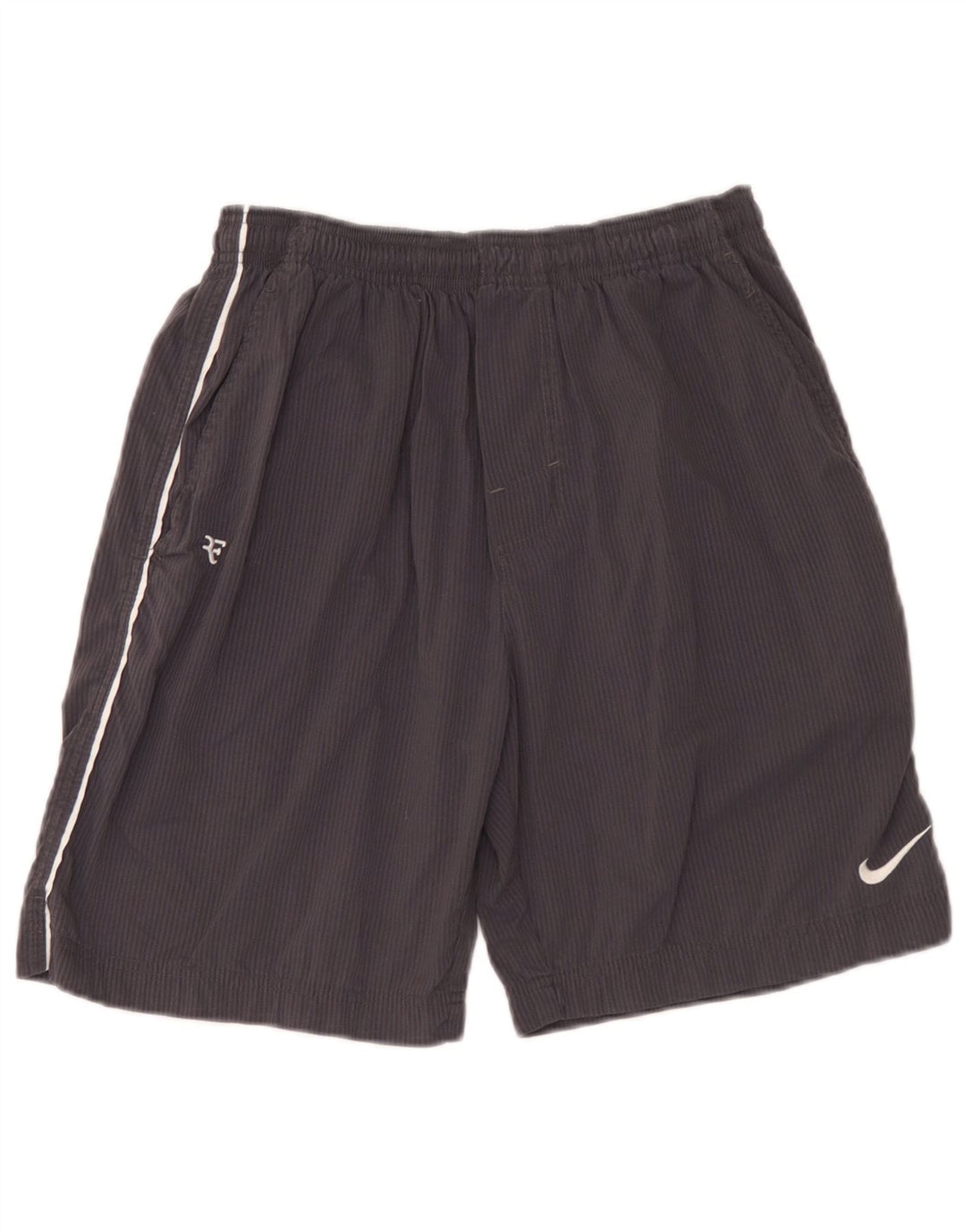 Shorts esportivos masculinos Nike pequenos listrados cinza