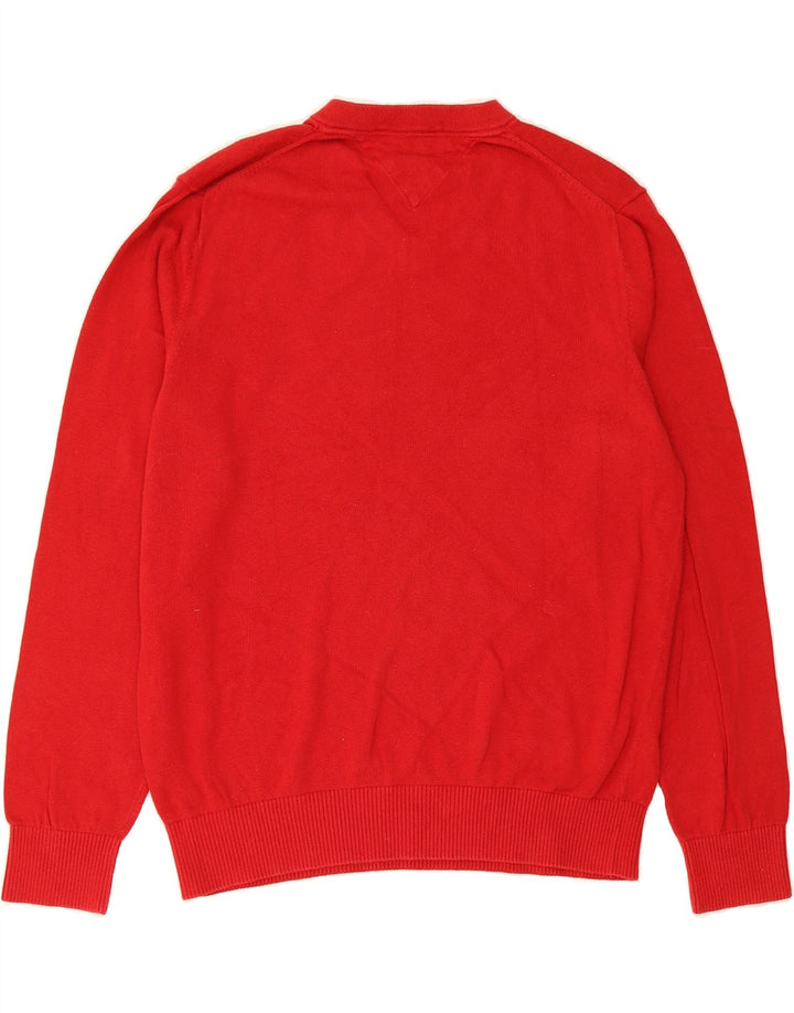 TOMMY HILFIGER Mens V-Neck Jumper Sweater Large Red Cotton Vintage Tommy Hilfiger and Second-Hand Tommy Hilfiger from Messina Hembry 