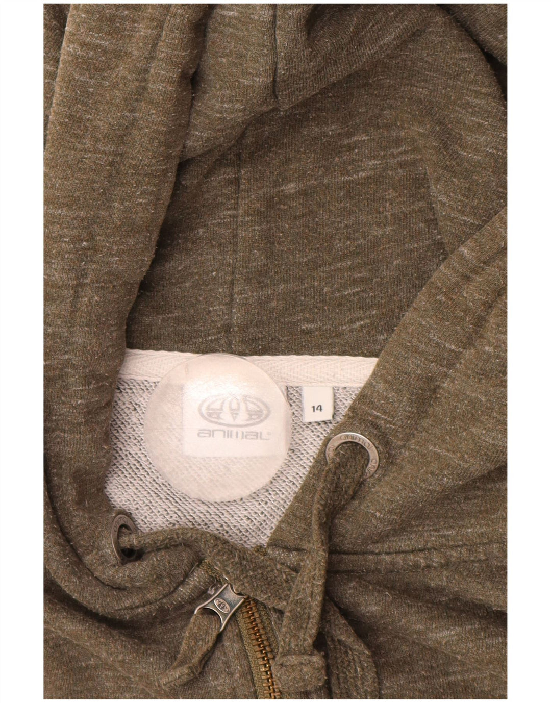 ANIMAL Suéter feminino com capuz e zíper Reino Unido 14 grande algodão cáqui salpicado