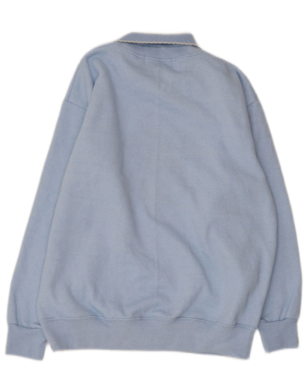 Suéter feminino VINTAGE com gola polo UK 14 borboleta floral azul médio