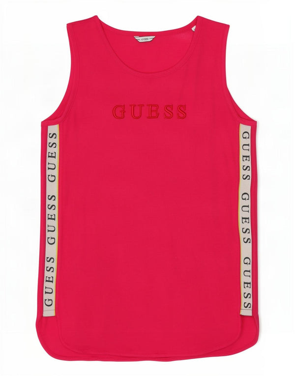 Guess Womens Graphic Vest Top UK 14 Medium Pink Colourblock Cotton