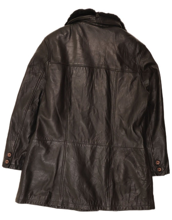 Zaffers Womens Double Breasted Leather Coat IT 42 Medium Black Leather