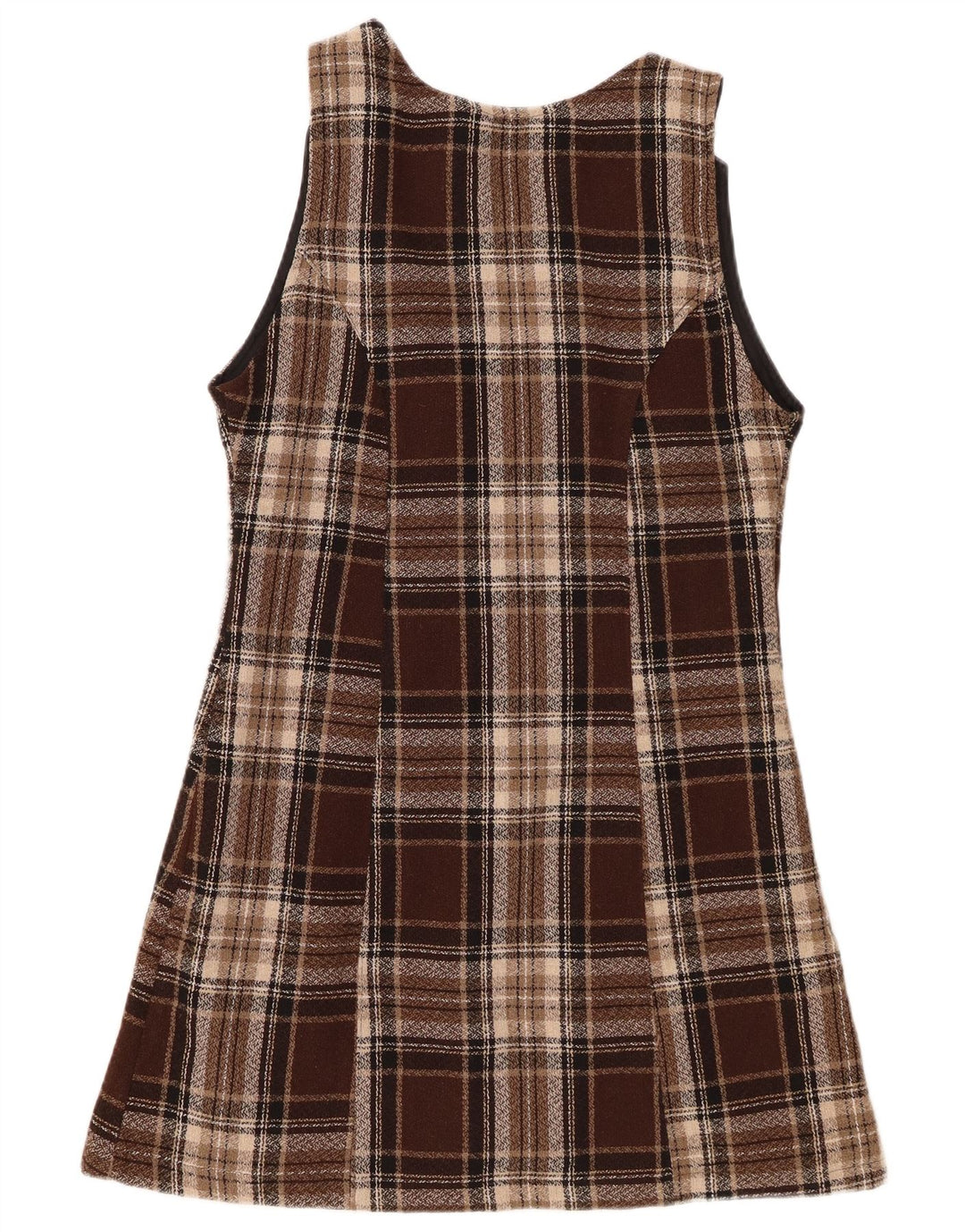 Vestido feminino vintage sem mangas linha A IT 44 xadrez marrom médio