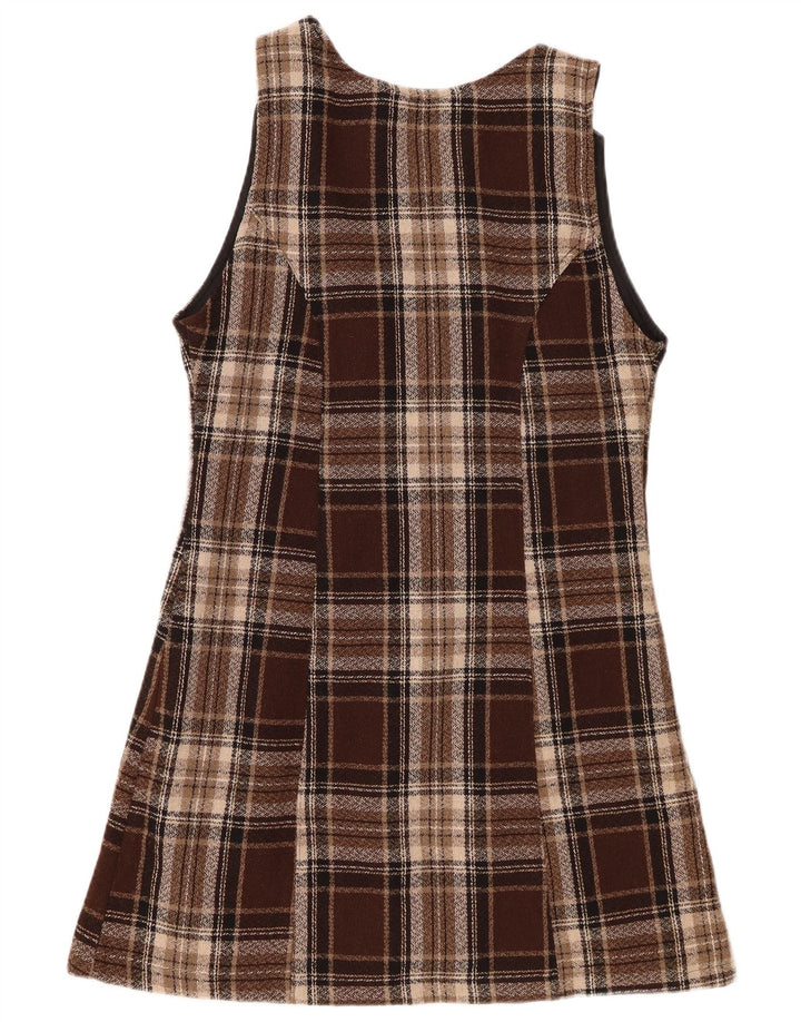 Vestido feminino vintage sem mangas linha A IT 44 xadrez marrom médio