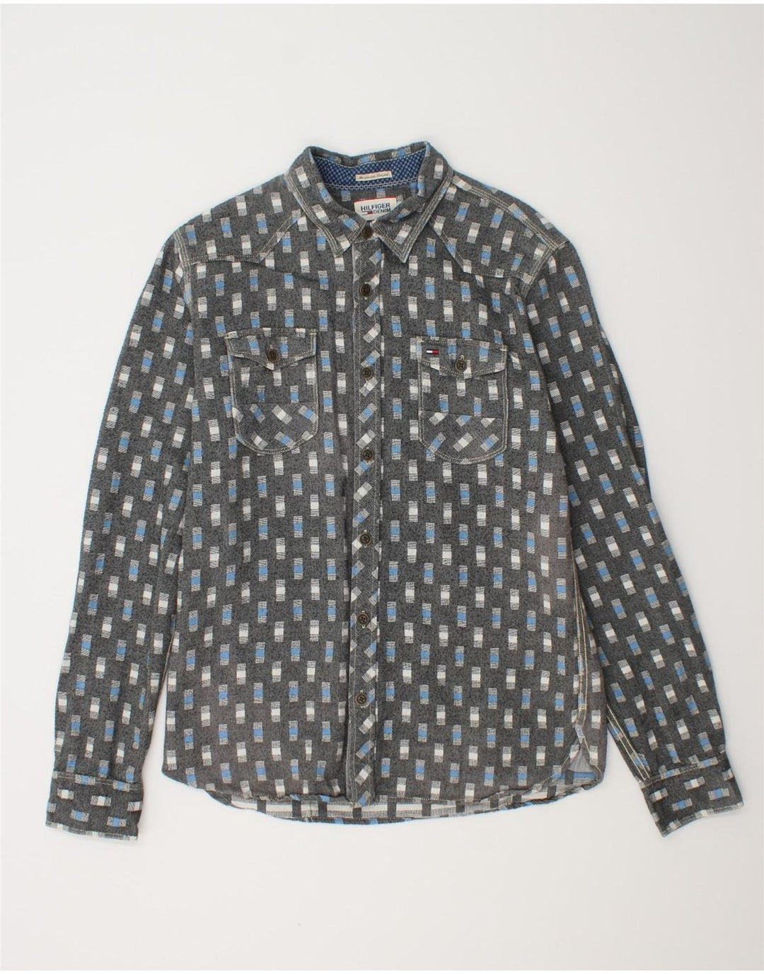 Camisa masculina TOMMY HILFIGER grande algodão geométrico cinza