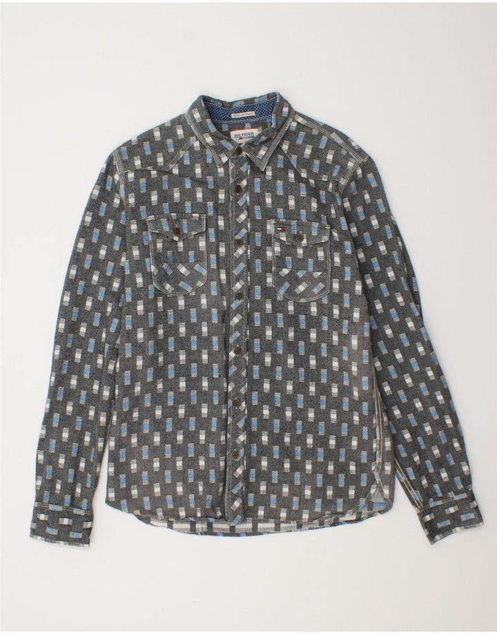 Camisa masculina TOMMY HILFIGER grande algodão geométrico cinza