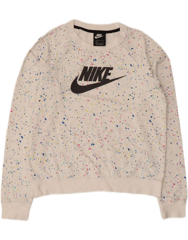 Nike feminino gráfico oversized moletom jumper UK 10 pequeno branco manchado