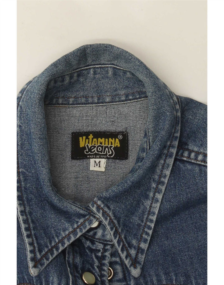 Camisa jeans feminina de manga curta Vitamina UK 14 azul médio