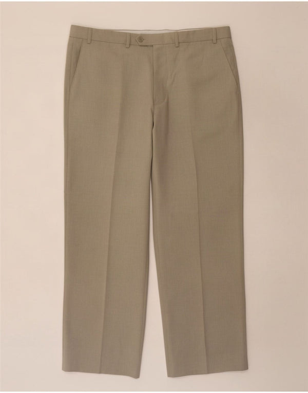 Calça masculina de terno reto Marks & Spencer W38 L30 poliéster bege