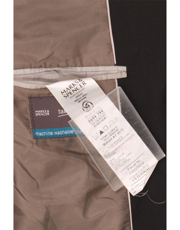 Jaqueta blazer masculina de 3 botões Marks & Spencer Reino Unido 40 grande poliéster preto