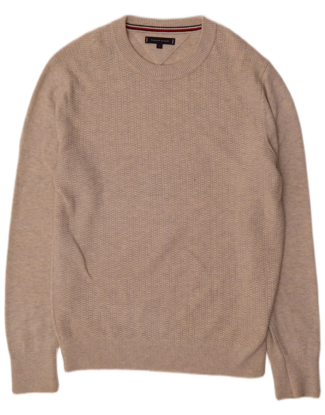 Tommy Hilfiger Suéter masculino com gola redonda grande bege