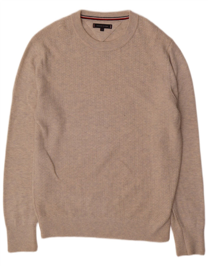 Tommy Hilfiger Suéter masculino com gola redonda grande bege