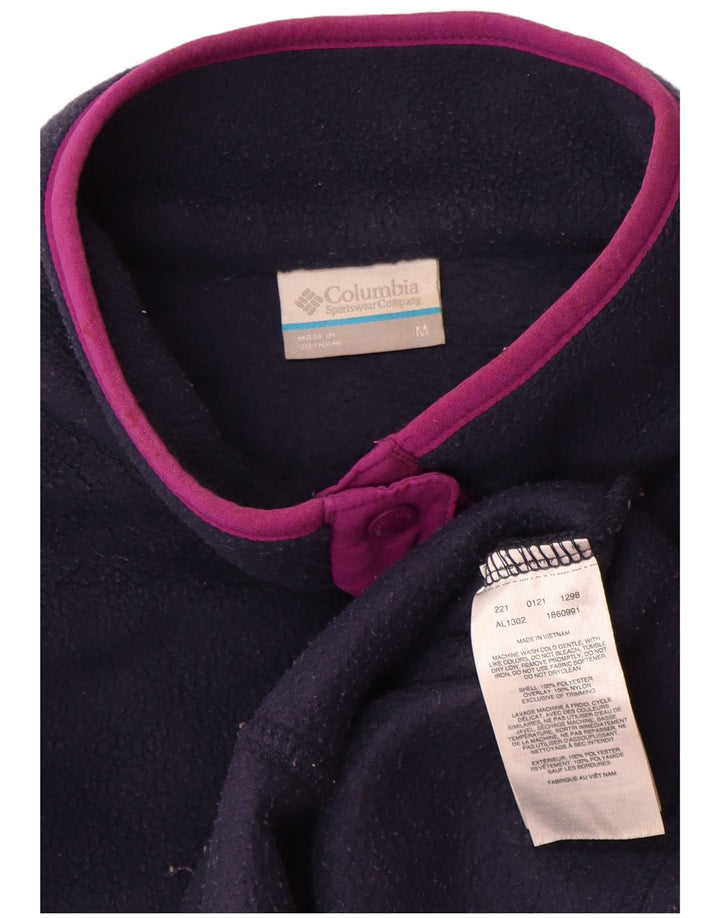 Columbia Suéter feminino de lã com gola redonda e botão UK 14 poliéster azul marinho médio
